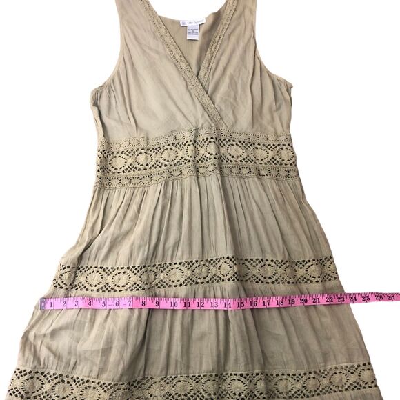 Boho Maxi Dress Green Cotton Crochet Lace Pullover Sundress - Picture 9 of 15